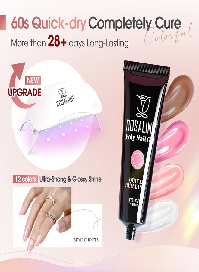 ROSALIND 12PCS Pink Brown Christmas Poly Nail Gel Kit with Mini Nail Lamp White Glitter Pink Poly Extension Gel Set 0.34oz/10ml with Slip Solution Basic Tools for Beginners with Everything - Image 4